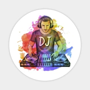 DJ with mixer watercolor painting illustration Magnet